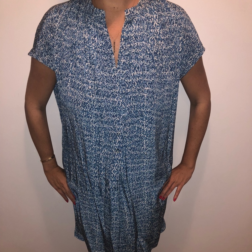 Vince blue printed silk popover dress